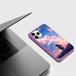 Чехол iPhone 11 Pro матовый Девушка на фоне ветряков, цвет: 3D-фиолетовый — фото 2