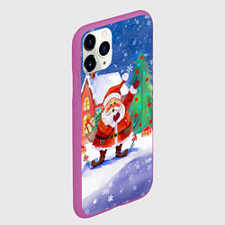Чехол iPhone 11 Pro матовый Дед Мороз с мешком и елкой, цвет: 3D-фиолетовый — фото 2