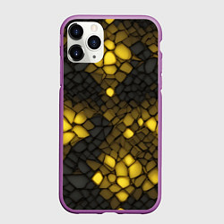 Чехол iPhone 11 Pro матовый Жёлтый трескающийся камень, цвет: 3D-фиолетовый