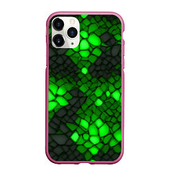 Чехол iPhone 11 Pro матовый Зелёный трескающийся камень, цвет: 3D-малиновый