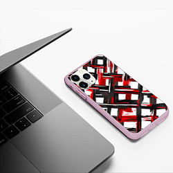 Чехол iPhone 11 Pro матовый Красные и чёрные мазки, цвет: 3D-розовый — фото 2