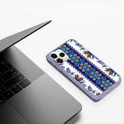 Чехол iPhone 11 Pro матовый Цветочный этнический орнамент, цвет: 3D-светло-сиреневый — фото 2