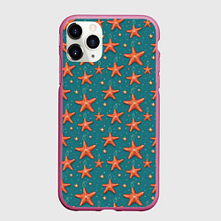 Чехол iPhone 11 Pro матовый Морские звезды тоже хотят на ёлку, цвет: 3D-малиновый
