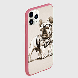 Чехол iPhone 11 Pro матовый Французский бульдог в очках и рубашке, цвет: 3D-малиновый — фото 2