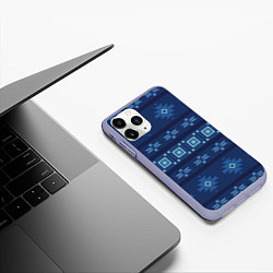 Чехол iPhone 11 Pro матовый Blue tribal geometric, цвет: 3D-светло-сиреневый — фото 2