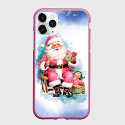 Чехол iPhone 11 Pro матовый Акварельный ретро Санта Клаус, цвет: 3D-малиновый