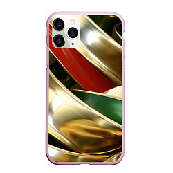 Чехол iPhone 11 Pro матовый Золотая абстракция с зелеными и красными вставками, цвет: 3D-розовый