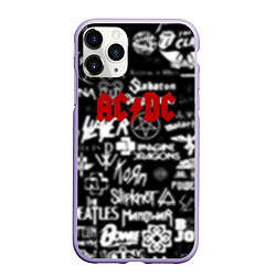 Чехол iPhone 11 Pro матовый AC DC all logo band, цвет: 3D-светло-сиреневый