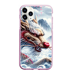 Чехол iPhone 11 Pro матовый Свирепый японский дракон - искусство, цвет: 3D-розовый