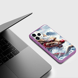 Чехол iPhone 11 Pro матовый Свирепый японский дракон - искусство, цвет: 3D-фиолетовый — фото 2
