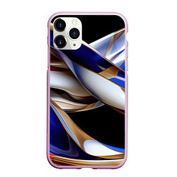 Чехол iPhone 11 Pro матовый Синие и белые волны абстракт, цвет: 3D-розовый