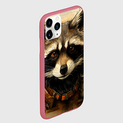 Чехол iPhone 11 Pro матовый Енот в стиле диаграмм Давинчи, цвет: 3D-малиновый — фото 2