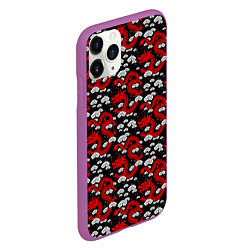 Чехол iPhone 11 Pro матовый Красный дракон на черном фоне, цвет: 3D-фиолетовый — фото 2