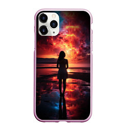 Чехол iPhone 11 Pro матовый Девушка на закате - космос, цвет: 3D-розовый