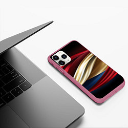 Чехол iPhone 11 Pro матовый Золотые и красные волны абстракции, цвет: 3D-малиновый — фото 2