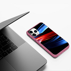 Чехол iPhone 11 Pro матовый Синяя и красная абстракция, цвет: 3D-малиновый — фото 2