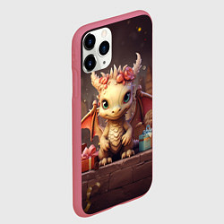 Чехол iPhone 11 Pro матовый Праздничный новогодний дракон, цвет: 3D-малиновый — фото 2