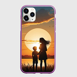 Чехол iPhone 11 Pro матовый Мать и дитя на закате, цвет: 3D-фиолетовый