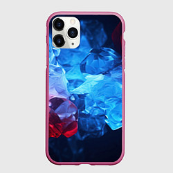 Чехол iPhone 11 Pro матовый Синяя ледяная абстракция с красным, цвет: 3D-малиновый