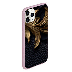 Чехол iPhone 11 Pro матовый Золотые узоры в виде листьев, цвет: 3D-розовый — фото 2