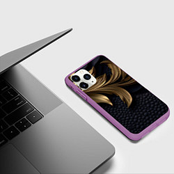 Чехол iPhone 11 Pro матовый Золотые узоры в виде листьев, цвет: 3D-фиолетовый — фото 2