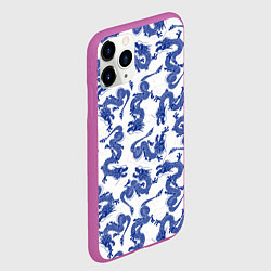Чехол iPhone 11 Pro матовый Синие новогодние драконы, цвет: 3D-фиолетовый — фото 2