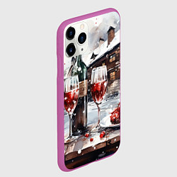 Чехол iPhone 11 Pro матовый Новогодние напитки на фоне зимнего пейзажа, цвет: 3D-фиолетовый — фото 2