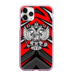 Чехол iPhone 11 Pro матовый Россия - красная геометрия, цвет: 3D-розовый