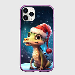 Чехол iPhone 11 Pro матовый Дракон в новогодней шапочке, цвет: 3D-фиолетовый