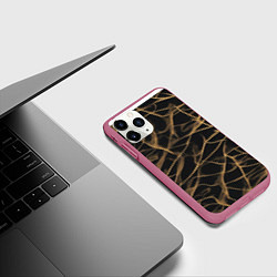 Чехол iPhone 11 Pro матовый Абстракция черное золото, цвет: 3D-малиновый — фото 2