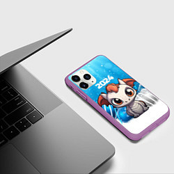 Чехол iPhone 11 Pro матовый Белый дракон с новогодними шариками, цвет: 3D-фиолетовый — фото 2