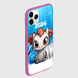 Чехол iPhone 11 Pro матовый Белый дракон с новогодними шариками, цвет: 3D-фиолетовый — фото 2