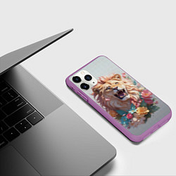 Чехол iPhone 11 Pro матовый Голова льва в цветах на холсте, цвет: 3D-фиолетовый — фото 2