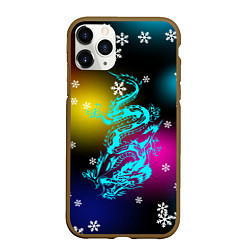 Чехол iPhone 11 Pro матовый Праздничный дракон и снежинки, цвет: 3D-коричневый