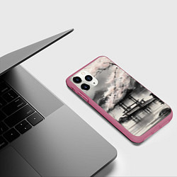Чехол iPhone 11 Pro матовый Пейзаж японское озеро, цвет: 3D-малиновый — фото 2