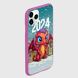 Чехол iPhone 11 Pro матовый Дракоша на фоне домиков, цвет: 3D-фиолетовый — фото 2