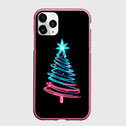 Чехол iPhone 11 Pro матовый Неоновая ёлка, цвет: 3D-малиновый