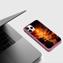 Чехол iPhone 11 Pro матовый Мрачная япония - пейзаж, цвет: 3D-малиновый — фото 2