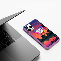 Чехол iPhone 11 Pro матовый GTA 6 лого на фоне заката, цвет: 3D-фиолетовый — фото 2