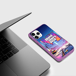 Чехол iPhone 11 Pro матовый GTA 6 неоновый город, цвет: 3D-фиолетовый — фото 2