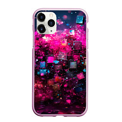 Чехол iPhone 11 Pro матовый Летящие абстрактные кубики, цвет: 3D-розовый