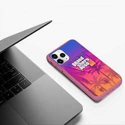 Чехол iPhone 11 Pro матовый GTA 6 official, цвет: 3D-малиновый — фото 2