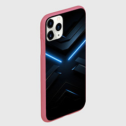 Чехол iPhone 11 Pro матовый Синяя неоновая полоса на черном фоне, цвет: 3D-малиновый — фото 2