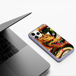 Чехол iPhone 11 Pro матовый Морда японского дракона - ирезуми, цвет: 3D-светло-сиреневый — фото 2