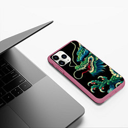 Чехол iPhone 11 Pro матовый Japanese irezumi - dragon, цвет: 3D-малиновый — фото 2