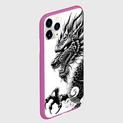 Чехол iPhone 11 Pro матовый Морда дракона - ирезуми, цвет: 3D-фиолетовый — фото 2