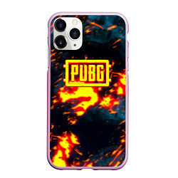 Чехол iPhone 11 Pro матовый PUBG огненое лого, цвет: 3D-розовый