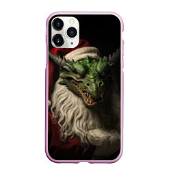 Чехол iPhone 11 Pro матовый Дракон в костюме Санты, цвет: 3D-розовый