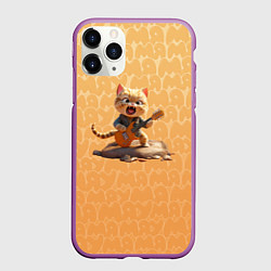 Чехол iPhone 11 Pro матовый Рыжий кот с гитарой, цвет: 3D-фиолетовый