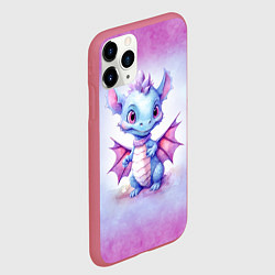 Чехол iPhone 11 Pro матовый Дракончик нарисованный акварелью, цвет: 3D-малиновый — фото 2